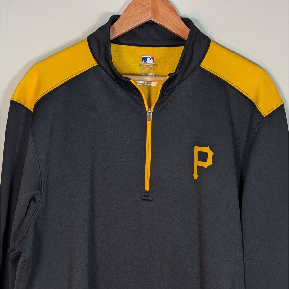 MLB Pittsburgh Pirates Quarter Zip Pullover Black Gold Mens 2XL Genuine Merch